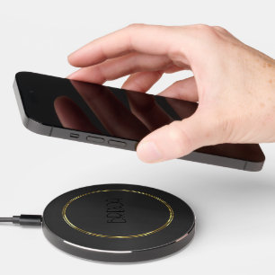 Black metallic background gold border wireless charger