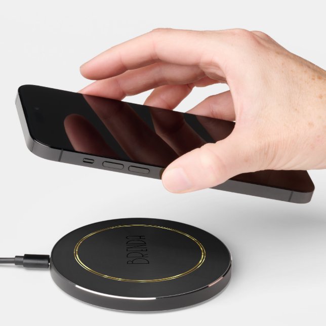Black metallic background gold border wireless charger  (Hand)
