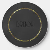 Black metallic background gold border wireless charger  (Front)