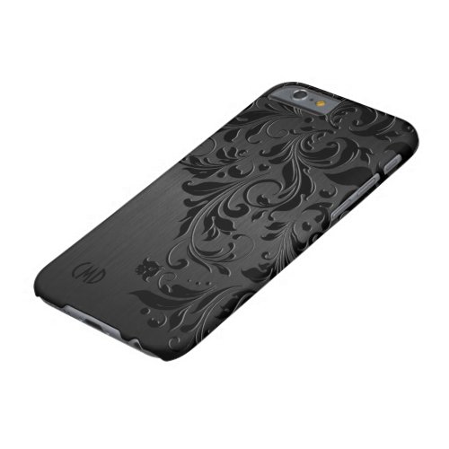 Black Metallic Brushed Aluminum  Black Lace Barely There iPhone 6 Case