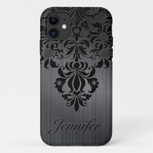 Black Metallic Brushed Aluminum  Floral Lace iPhone 11 Case