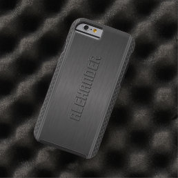 Black Metallic Brushed Aluminum Geometric Accents Tough iPhone 6 Case