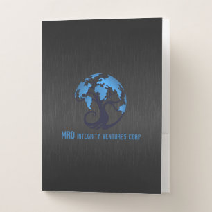 Black Metallic Brushed Aluminum Logo Pocket Folder