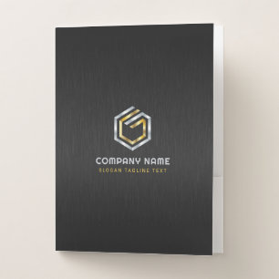 Black Metallic Brushed Aluminum Look Abstract Logo Pocket Folder