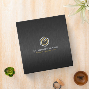 Black Metallic Brushed Aluminum Look Custom Logo 3 Ring Binder