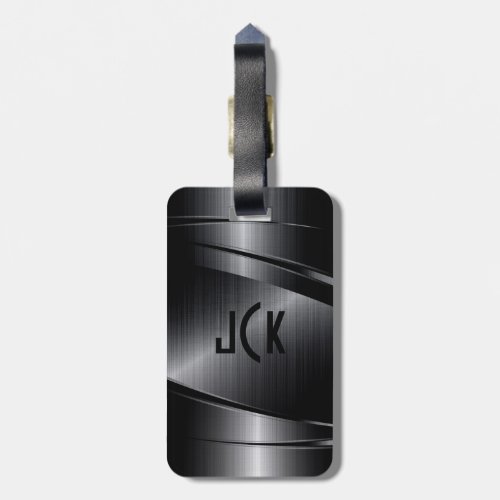 Black Metallic  Brushed Aluminum Look Luggage Tag