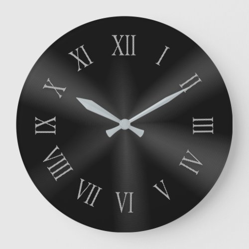 Black Metallic Clock with Dotted Roman Numbers