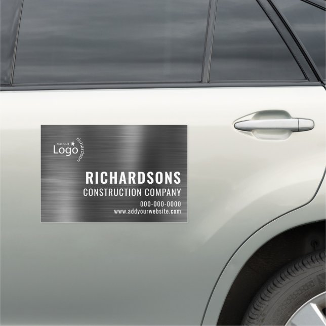 Black Metallic Construction Company Car Magnet (In Situ)