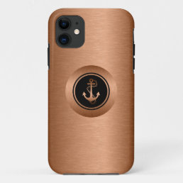 Black &amp; Metallic Coper 2 With Nautical Anchor iPhone 11 Case
