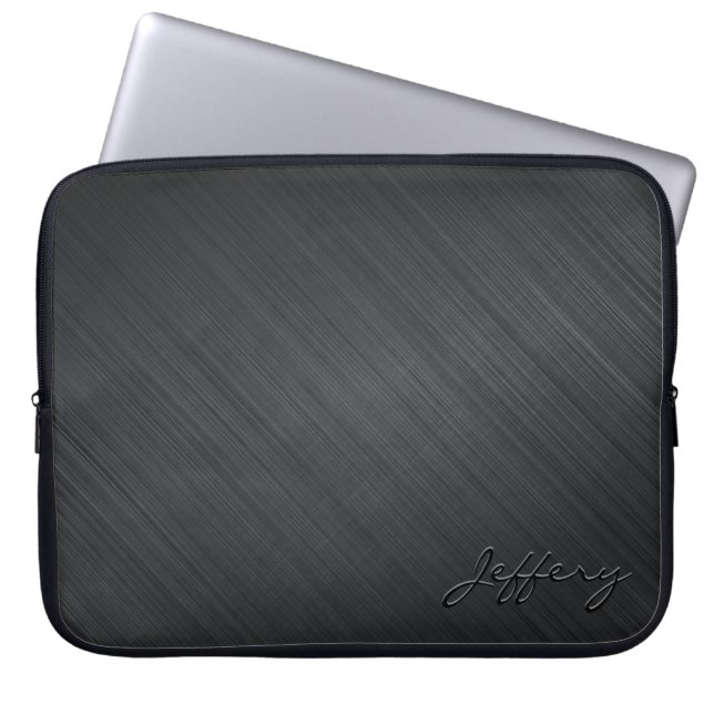 Black Metallic Design-Brushed Aluminum Look 2 Laptop Sleeve (Front)