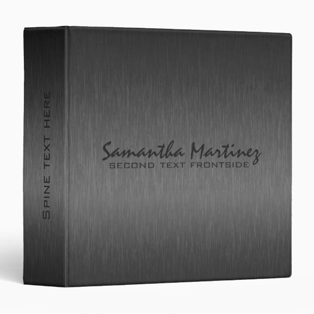 Black Metallic Design Brushed Aluminum Look 3 Ring Binder (Front/Spine)