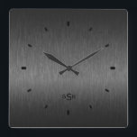 Black Metallic Design Brushed Aluminum Look Square Wall Clock<br><div class="desc">Elegant simple metallic black and gray brushed aluminum look(design is all image and not any kind of metallic finish). Customizable and optional 3 initials monogram. Many colors available but any color in this design can be requested by emailing the designer.</div>