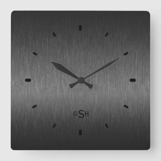 Black Metallic Design Brushed Aluminum Look Square Wall Clock