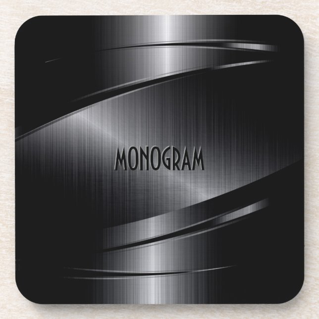 Black Metallic Design Stainless Steel Look Beverage Coaster (Front)