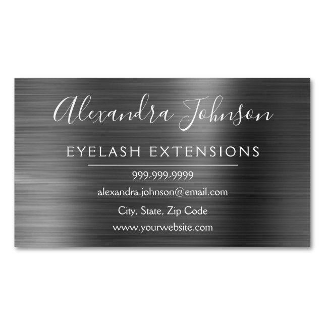 Black Metallic Foil Eyelash Extensions Beauty Business Card Magnet (Front)