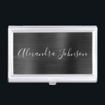 Black Metallic Foil Modern Business Business Card Case<br><div class="desc">Black Foil Metallic Stainless Steel Minimalist Business Card Holder with white lettered script signature typography for the monogram. The Foil Metal Business Card Holders can be customized with your name. Please contact the designer for customized matching items.</div>