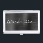 Black Metallic Foil Modern Business Card Case<br><div class="desc">Black Foil Metallic Stainless Steel Minimalist Business Card Holder with white lettered script signature typography for the monogram. The Foil Metal Business Card Holders can be customized with your name. Please contact the designer for customized matching items.</div>