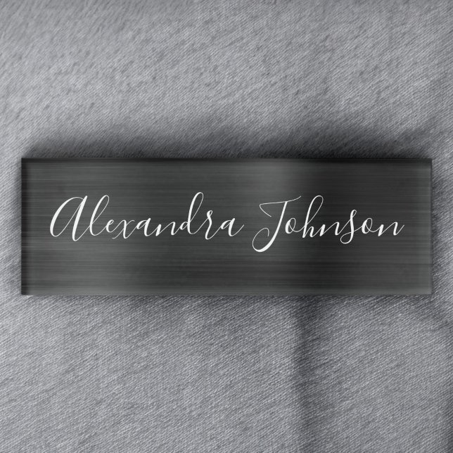 Black Metallic Foil Modern Business Name Tag (Creator Uploaded)