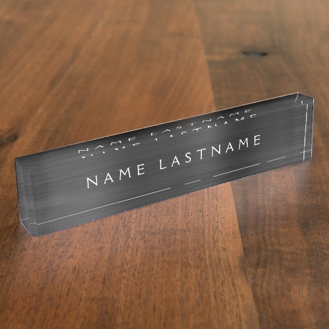 Black Metallic Foil Modern Custom Professional Desk Name Plate (Side)