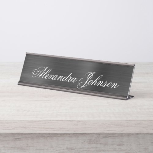 Black Metallic Foil Modern Elegant Business Desk Name Plate