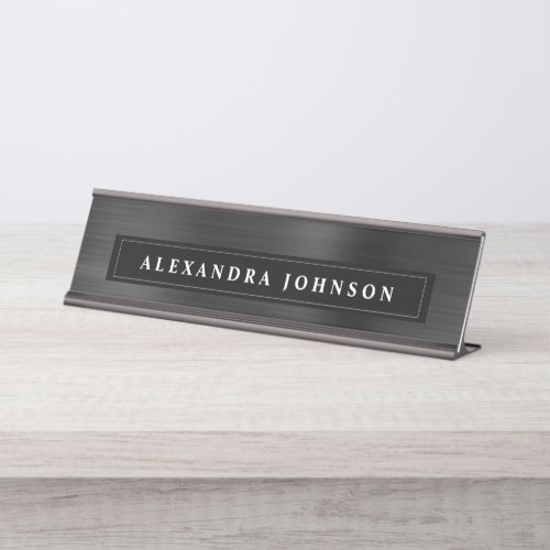 Black Metallic Foil Modern Elegant Business Desk Name Plate