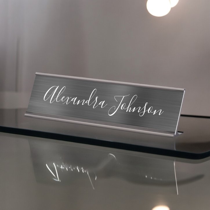 Black Metallic Foil Modern Elegant Business Desk Name Plate