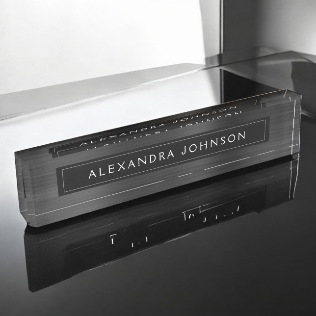 Black Metallic Foil Modern Elegant Business Desk Name Plate (Creator Uploaded)