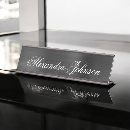 Black Metallic Foil Modern Elegant Business Desk Name Plate