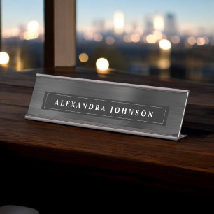 Black Metallic Foil Modern Elegant Business Desk Name Plate