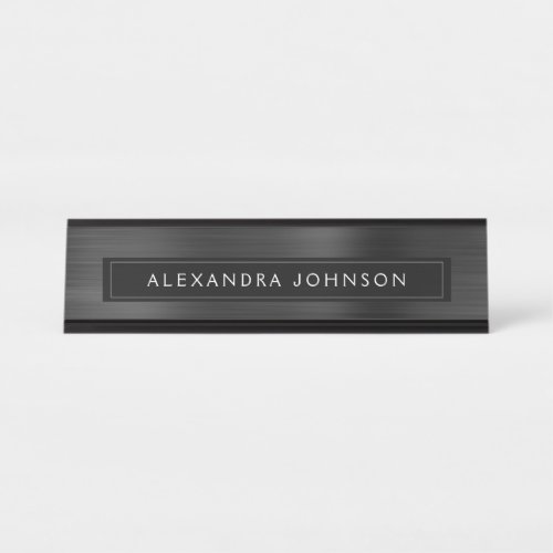 Black Metallic Foil Modern Elegant Business Desk Name Plate