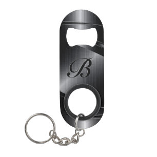 Black Metallic Geometric Design Monogram Keychain Bottle Opener