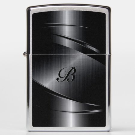 Black Metallic Geometric Design Monogram Zippo Lighter