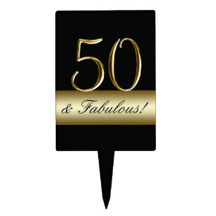 Black Metallic Gold 50th Birthday Cake Topper