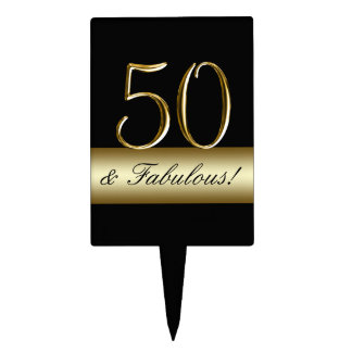 Black Metallic Gold 50th Birthday Cake Topper