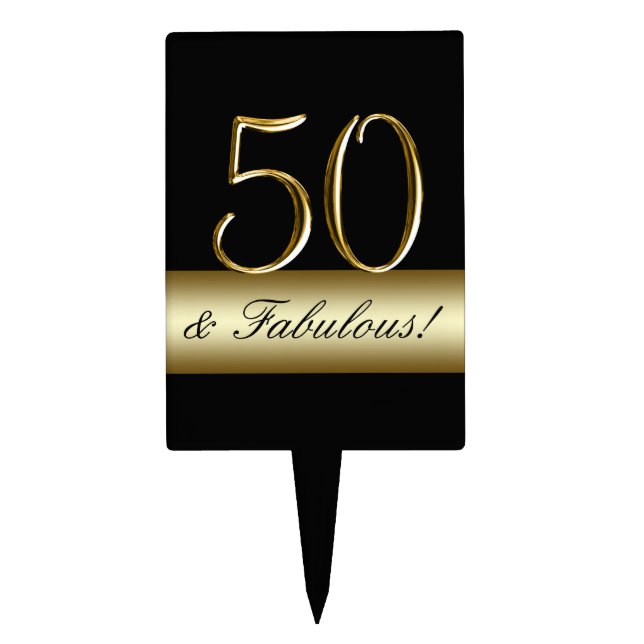 Black Metallic Gold 50th Birthday Cake Topper (Front)