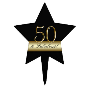 Black Metallic Gold 50th Birthday Cake Topper
