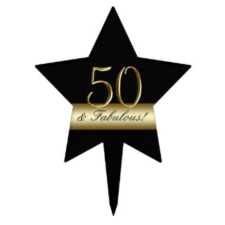 Black Metallic Gold 50th Birthday Cake Topper