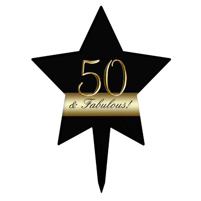 Black Metallic Gold 50th Birthday Cake Topper (Front)