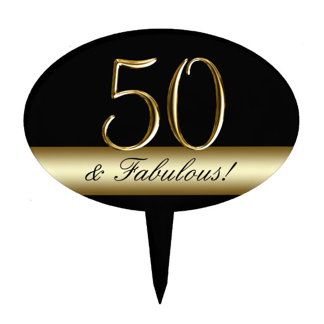 Black Metallic Gold 50th Birthday Cake Topper (Front)