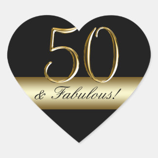 Black Metallic Gold 50th Birthday Heart Sticker