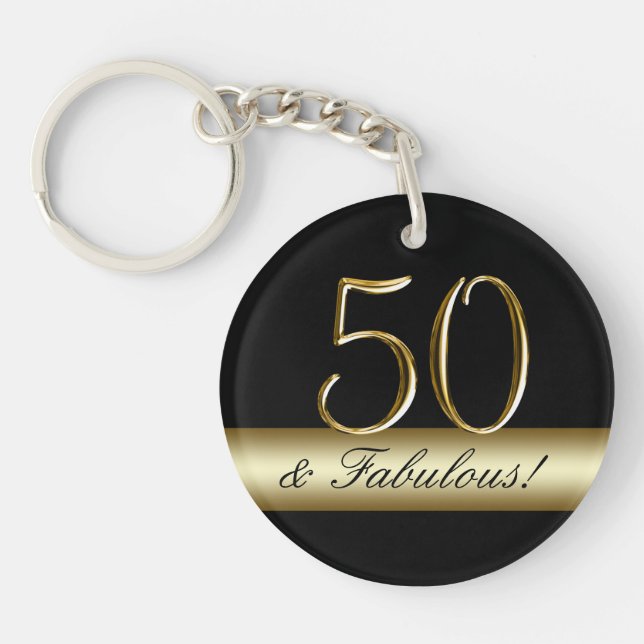Black Metallic Gold 50th Birthday Keychain (Front)