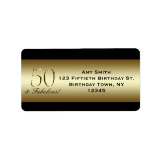 Black Metallic Gold 50th Birthday Label