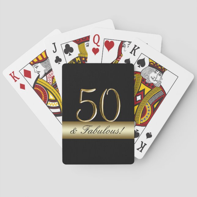 Black Metallic Gold 50th Birthday Poker Cards (Back)