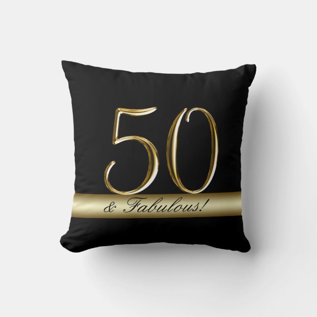 Black Metallic Gold 50th Birthday Throw Pillow (Front)