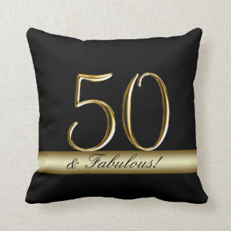 Black Metallic Gold 50th Birthday Throw Pillow