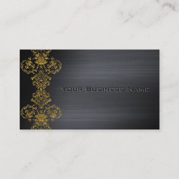 Black Metallic  Gold Damask Corporate Business Business Card by JustCards at Zazzle