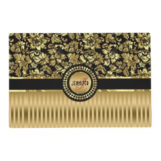 Black &amp; Metallic Gold Floral Damasks &amp; Stripes