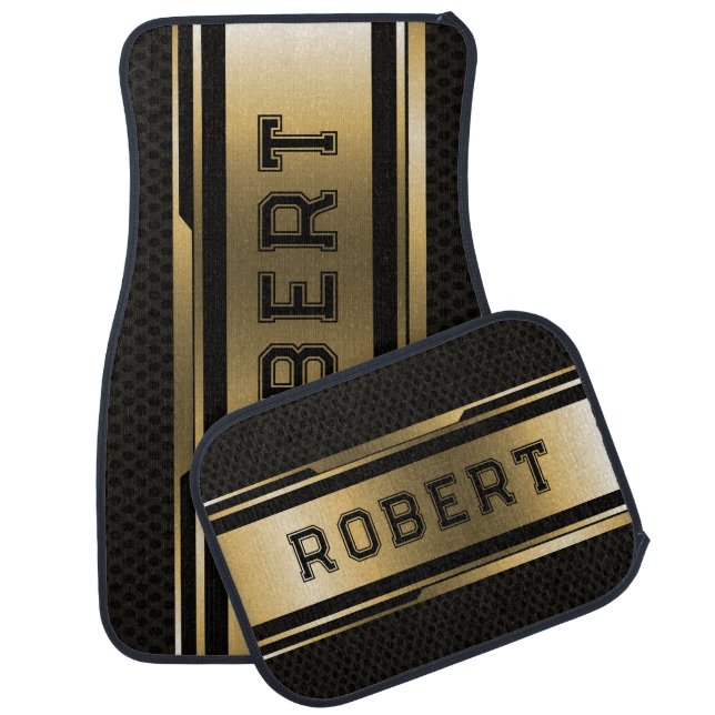 Black & Metallic Gold Geometric Masculine Design Car Floor Mat (Set)