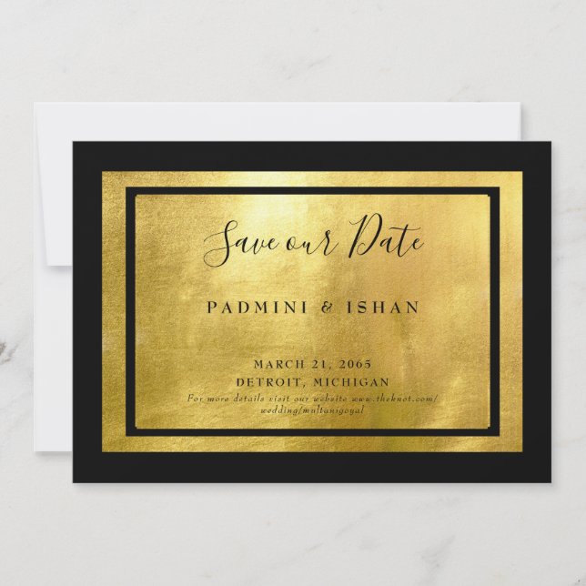 Black & Metallic Gold Glam Save The Date (Front)