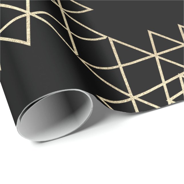 Black Metallic Gold Hexagon Geometry Champaign Wrapping Paper (Roll Corner)